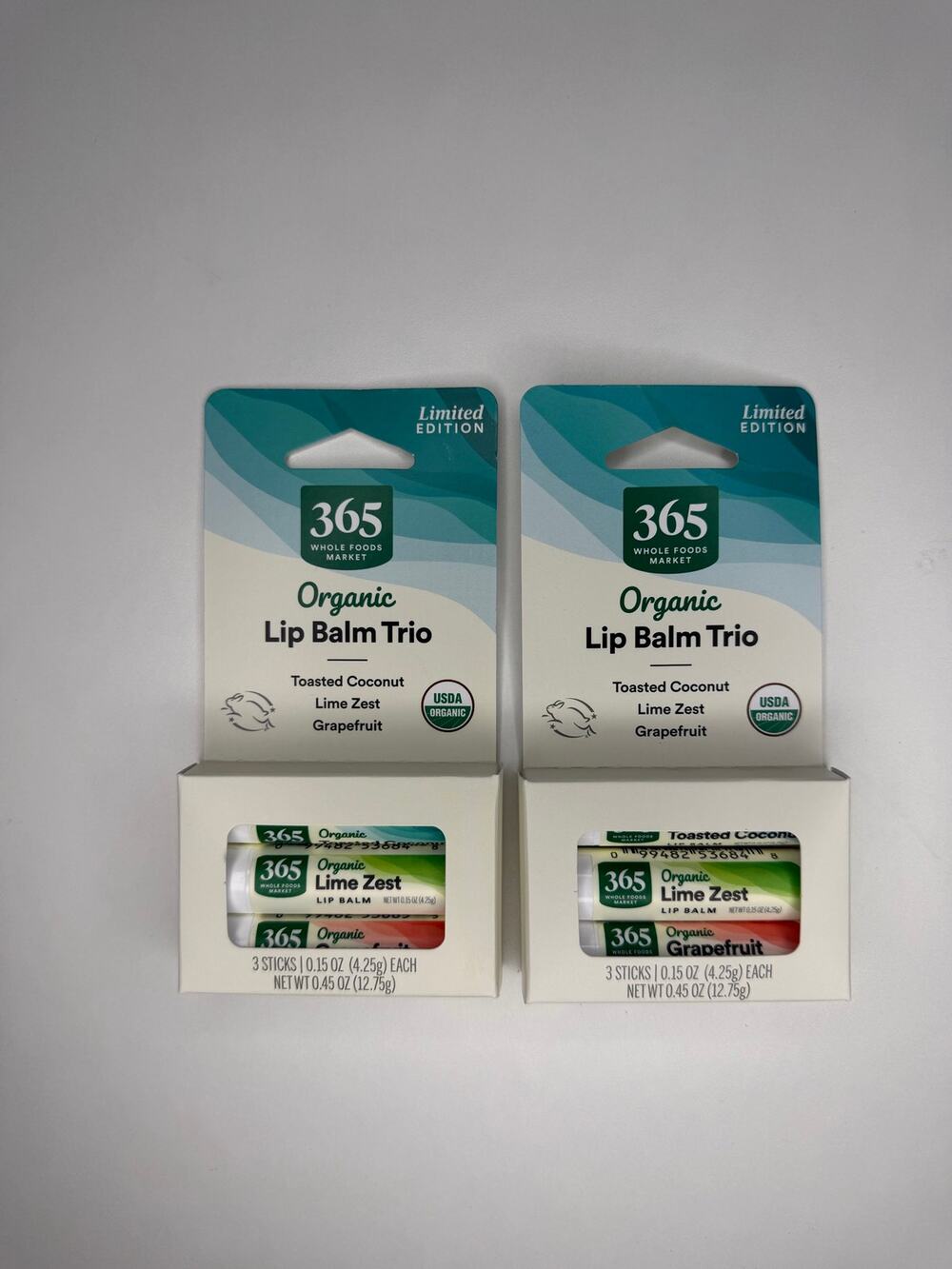 Set of 2! 365 Whole Foods Market Organic Lip Balm 3 Pack Coconut Lime Grapefruit